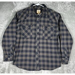 Resistol Double R Pearl Snap Flannel Shirt Men's L Cotton Plaid Western Yoke